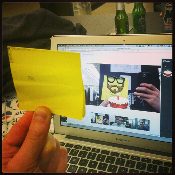 Fooling Google Hangout with a PostIt note. /cc @imhobson @philip_cole