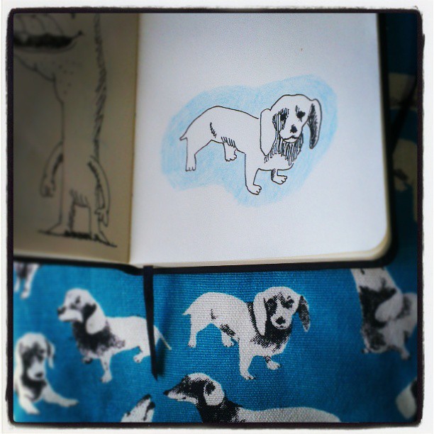 Doggie cushion; doggie sketch.