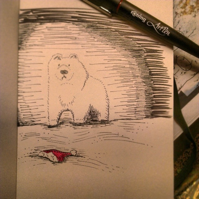 The Polar Bear who might have eaten Christmas. (thanks J for the new fountain pen Xmas pressie)