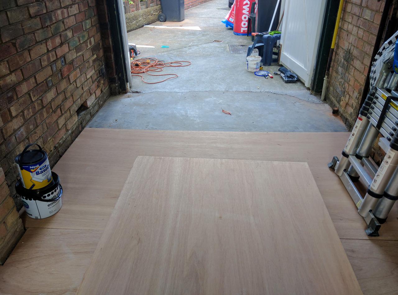 the marine ply floor goes in